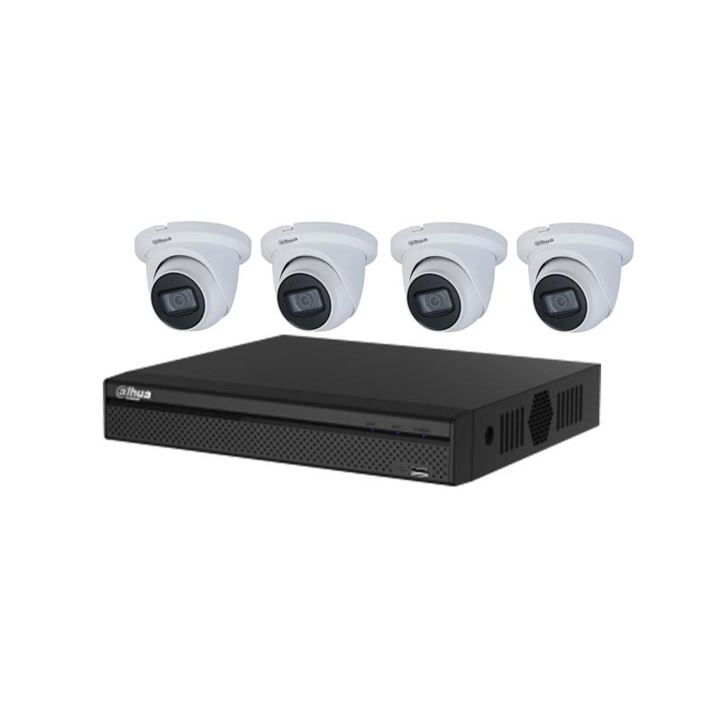 4 Starlight Turret Cameras (IPC-HDW2831TM-AS-S2) with 4Ch NVR (DHI-NVR4104HS-4P-4KS2) and 2TB HDD