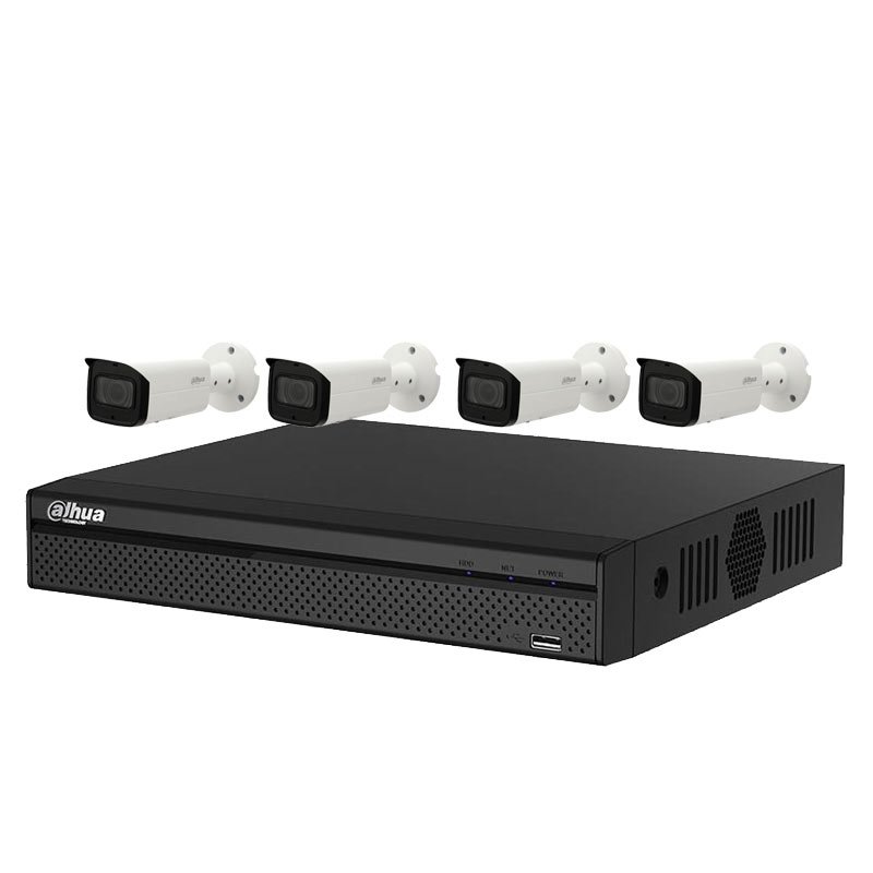4 Bullet Motorised Cameras (IPC-HFW2831T-ZAS) with 4Ch NVR (DHI-NVR4104HS-4P-4KS2) and 2TB HDD