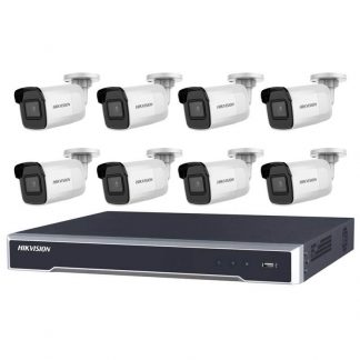 8 Hikvision 8MP IR Fixed Bullet (DS-2CD2085G1-I) with 8Ch NVR (7608NI-I2-8P-3TB) and 3TB HDD