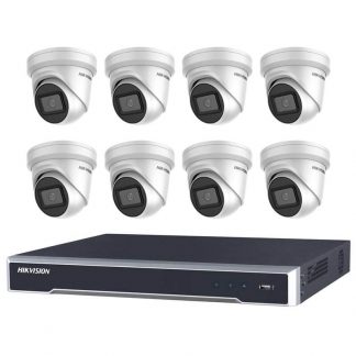 8 Hikvision 8MP IR Fixed Turret (DS-2CD2385G1-I) with 8Ch NVR (7608NI-I2-8P-3TB) and 3TB HDD