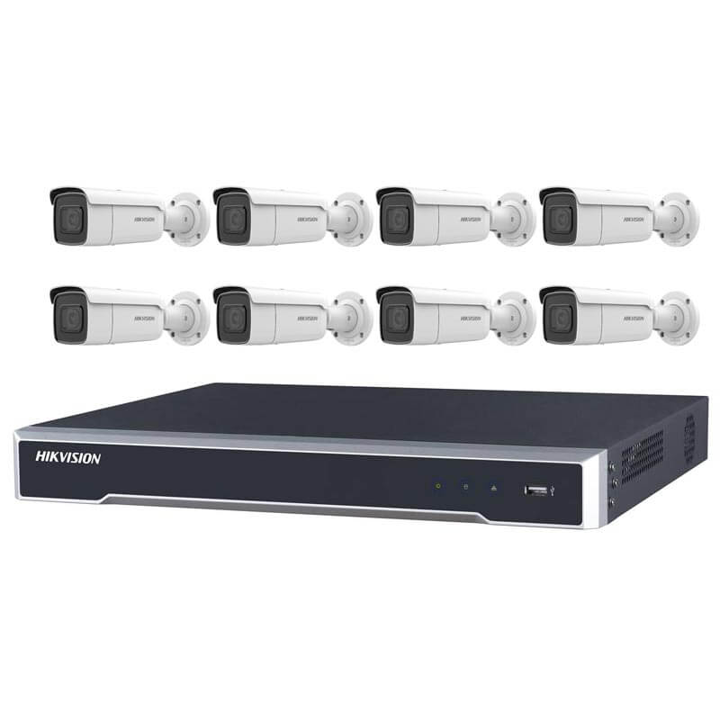 8 Hikvision 8MP IR Varifocal Bullet Motorized (DS-2CD2686G2-IZS) with 8Ch NVR (7608NI-I2-8P-3TB) and 3TB HDD